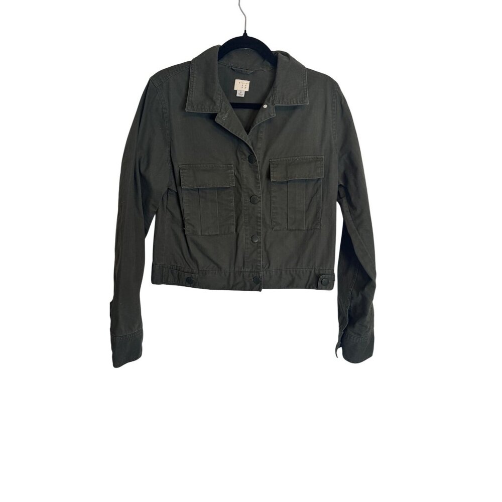 2/$30 A.New.Day Medium Olive Green Cropped Cotton Jacket